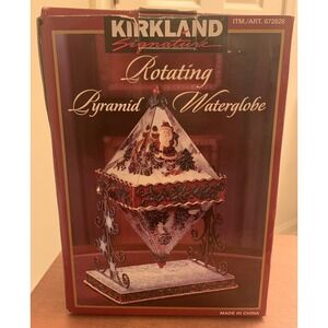 Rotating Pyramid WaterGlobe‎ Christmas Santa/Snowman w/Box. Kirkland